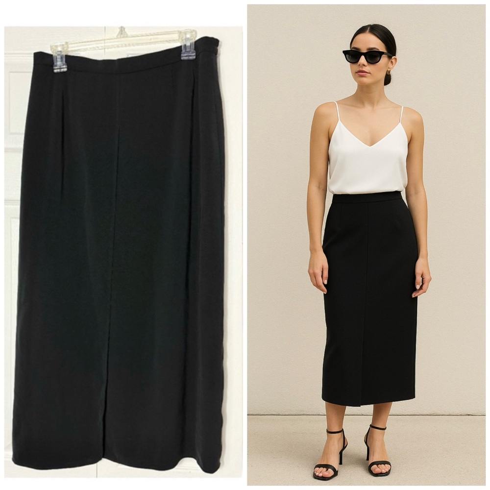Vintage Rhapsodie de Weinberg Black Faux Wrap A-Line Midaxi Skirt Size 44